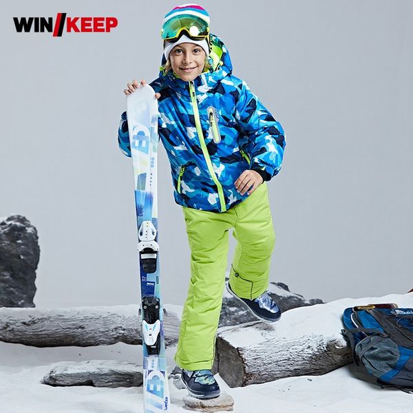 

kids winter padded thick warm outdoor skiing set child boys fleece liner snowboarding tracksuit waterproof windbreaker ski sets
