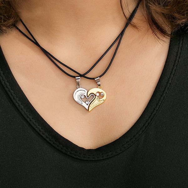 

new 1 pair fashion couple heart shape i love you pendant necklace lovers couples jewelry fashion gift accessories, Silver