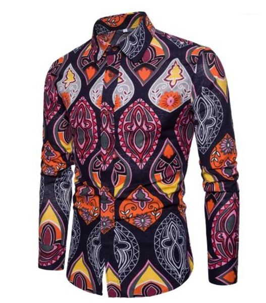 

designer shirts fashion contrast color shirts casual long sleeve lapel neck mens shirts floral print mens, White;black