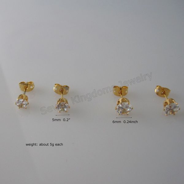 

stud min order 10$/- yellow gold gp solid fill brass high shinning clear zircon stone 0.2" / 0.24" earring butterfly ser, Golden;silver