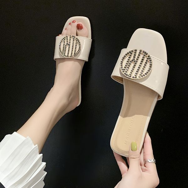 

sandals women shoes fashion shallow rhinestone beach slippers flat sandals female 2020 casual flip flop women's summer shoes, Black