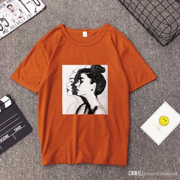

2020 new fashion t shirt woman spring summer girls print short sleeve o neck cotton spandex women slim fit soft tshirt, White;black