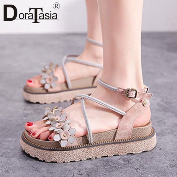 

doratasia leisure girl platform flower sandals 2020 seiwng designer sandals women ankle strap wedges casual daily shoes woman, Black