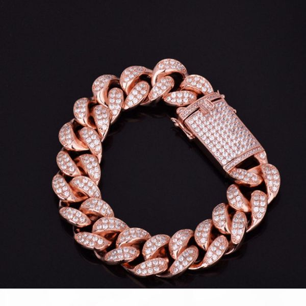 

mens iced out rose gold finish miami cuban link bracelet 18mm width 8inch length,115g, Black
