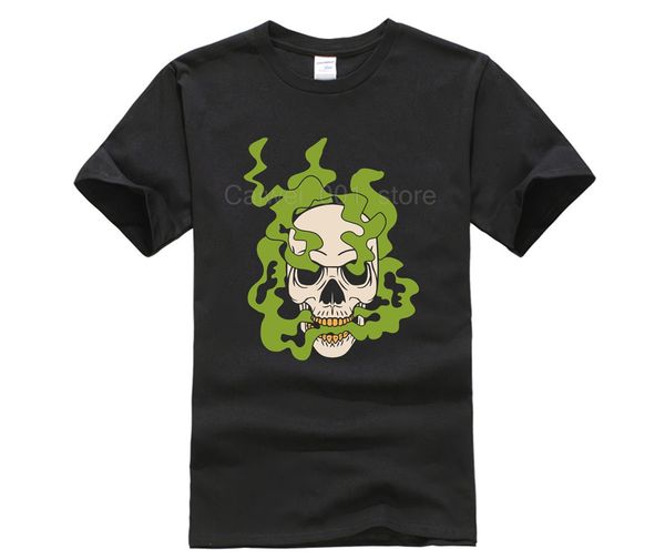

men's t shirt cartoon fun men green smoked skull europe tees 100 cotton fabric o neck skull sports man's t shirt