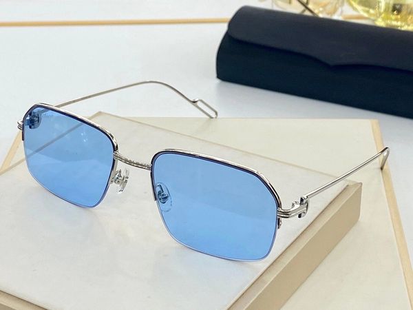 

rimless frame sunglasses goggles glasses silver/blue lens 57mm gafas de sol de uv400 eyewear with box, White;black