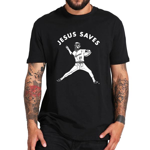

jesus saves shirt religious christian faith baseball t-shirt 100% cotton soft crew neck basic tee