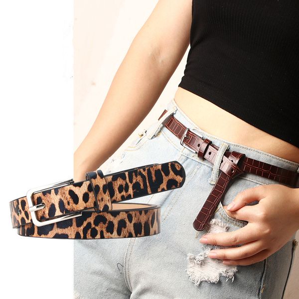 

the new ladies belt personality animal pattern fashion wild thin belt clothing jeans with pu decoration, Black;brown