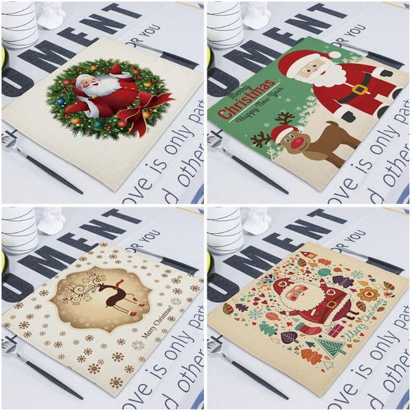 

table napkin happy santa cloth napkins towels 43*32cm christmas decoration retro fabric restaurant mats xmas