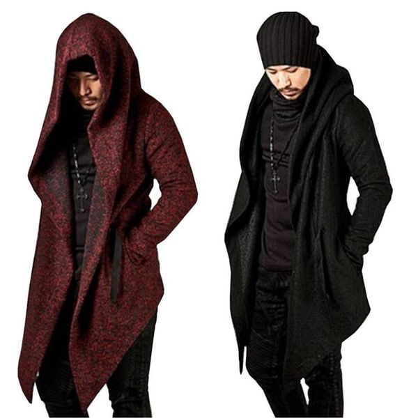 

men's trench coats spring and autumn windbreaker jacket coat fashion casual hooded irregular hem halloween christmas, Tan;black