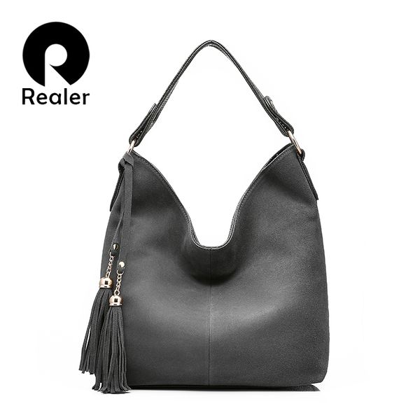 

realer brand designer handbag for women large tote bag female solid nubuck leather shoulder crossbody bag ladies messenger bags