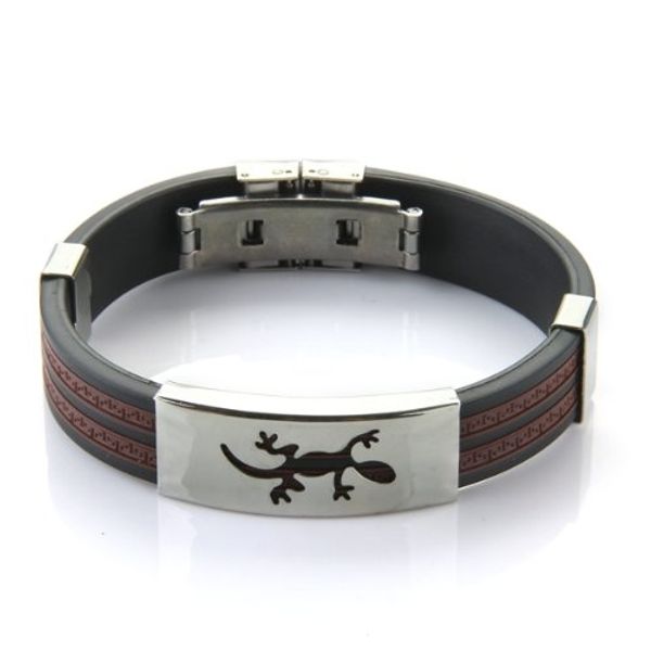 

stainless steel lizard black red silicone bangle wristband men