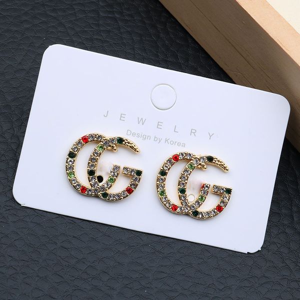 

2020 designer s925 silver needle new personality color diamond crystal fashion alphabet trend japanese, korean and korean earrings, Golden;silver