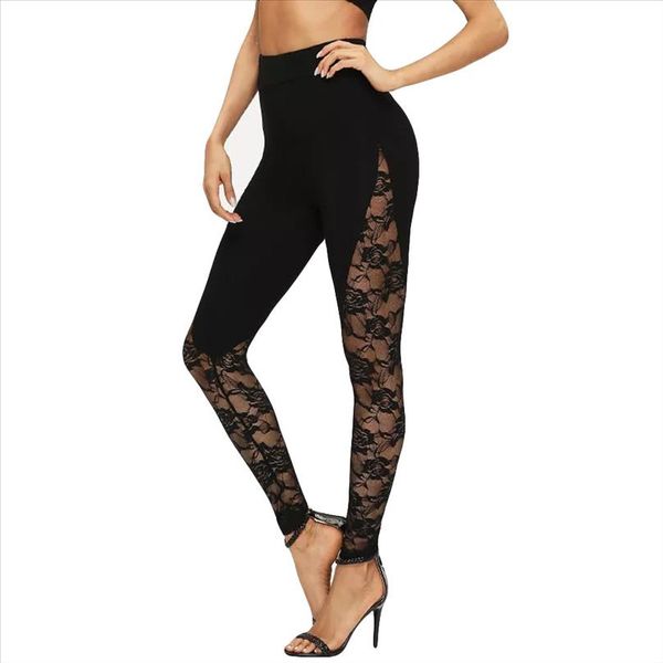 

fashion womens leggings lace trousers patchwork sport casual pants fitness leggings women clothes trousers, Black