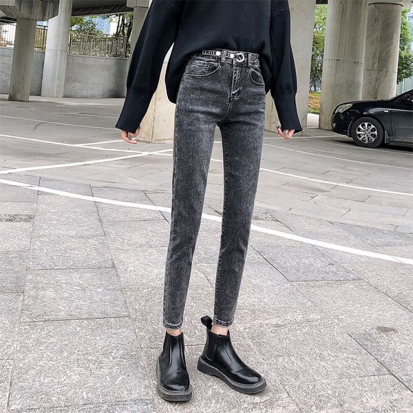 

soften jeans women's 2020 spring and autumn high-waisted slim fit slimming capri versatile tight thin skinny pencil pants fas, Blue