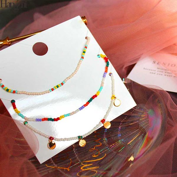 

hangzhi 2020 new 3pcs/set sweet rainbow colored beads geometric round metal sequin pendant bracelets wristband for women jewelry, Black