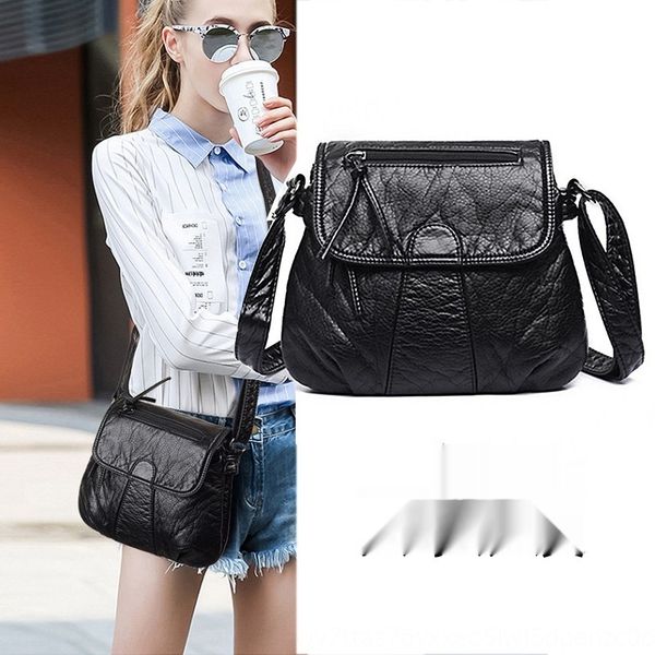 

2019 new washed leather pleated shoulder pleated folds folds pu soft leather crossbody small bag for middle-aged and elderly women shoulder