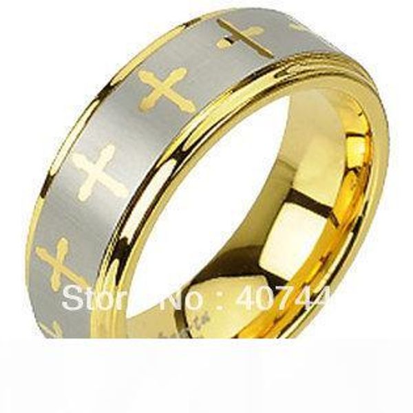 

usa selling 8mm tungsten carbide yellow gold color laser engraved crosses design mens women wedding band ring q170717, Slivery;golden