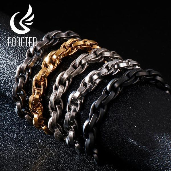 

fongten retro link chain men bracelet vintage stainless steel black bracelets punk man friends gift jewelry
