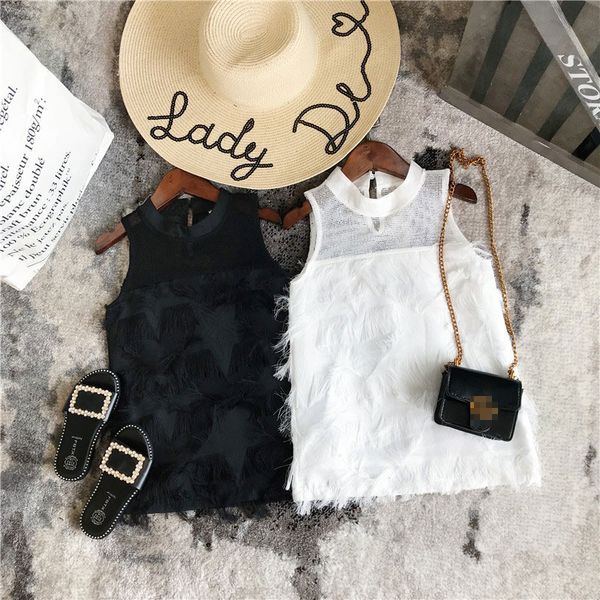 

summer girls dress baby dress kids children brand vestidos fashion feather patch mesh hollow sleeveless 4 to 14 yrs, Red;yellow