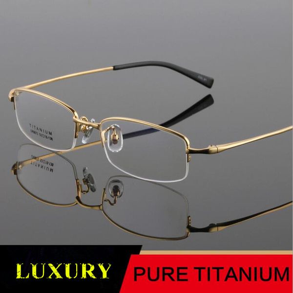 

pure titanium light eyeglass frames half rimless men women glasses spectacles rx able 182, Black