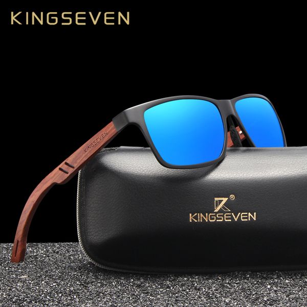 

kingseven design handmade natural bubinga wooden+aluminum sunglasses men polarized fashion sun glasses square uv400 gafas de sol t200108, White;black