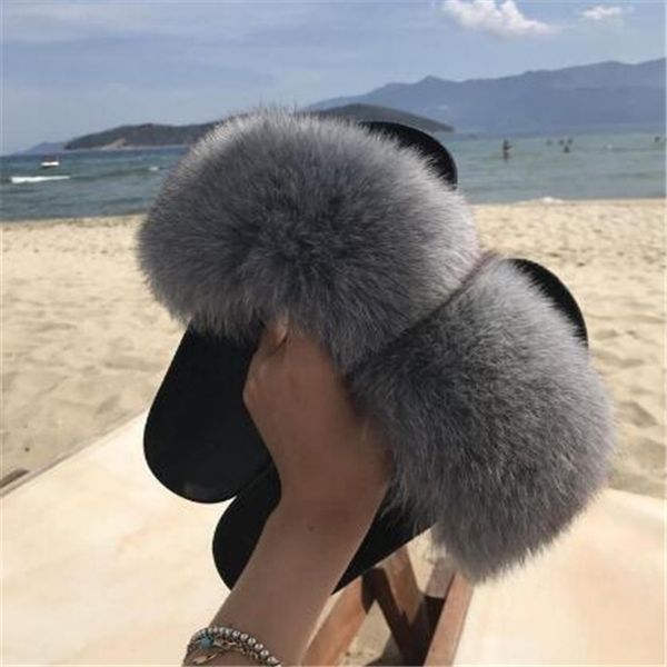 

summer women faux fur slipper flat heel slides home furry cute fluffy house sandals luxury sandals ladies shoes outdoor, Black