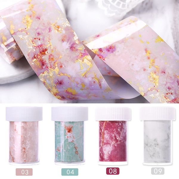 Nail Art Transferaufkleber Folien Abziehbilder Marmor Sternmuster Rosa Blau Folie Papier Schiebespitzen Nägel Zubehör 1 Box