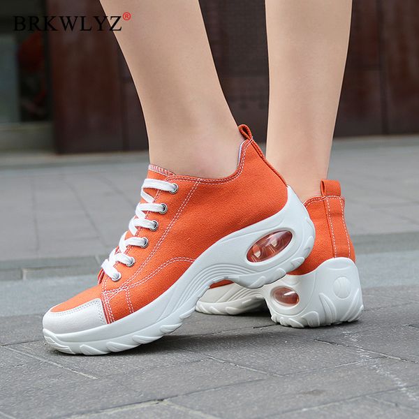 

women summer pumps chunky mid heels wedges plus size sneaker shoes woman canvas fabric lace up female mujer sapato, Black