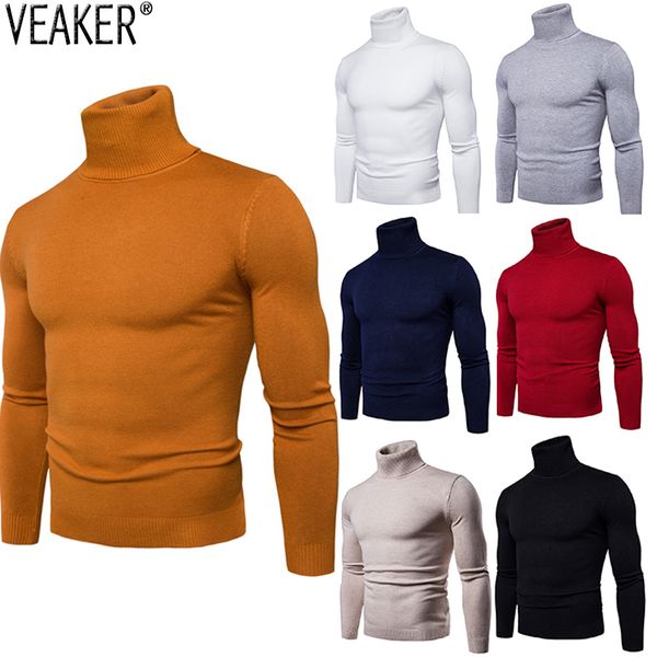 

2020 new men's warm turtleneck sweater slim fit knitted pullovers male long sleeve solid color autumn winter sweaters -3xl, White;black