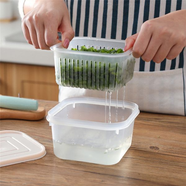 

creative round drain sealed box for ginger garlic onion refrigerator crisper debris fridge storage box tray kitchen organizer