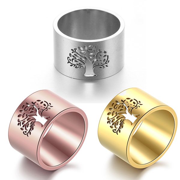 

hollow tree of life rings for women rose gold color stainless steel men's ring luxury jewelry making family party daughter gift, Golden;silver