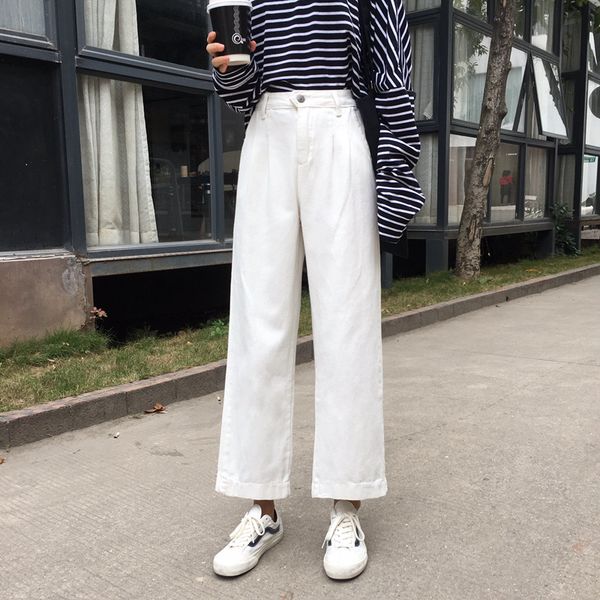 

women's 2020 summer new simple harajuku all-match student wide leg pants loose wide leg ankle length jeans female streetwear, Blue