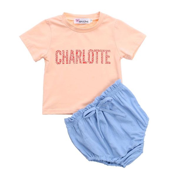 

0-24m newborn baby girls sweet style letter printing short sleeve round collar + solid color shorts set, White