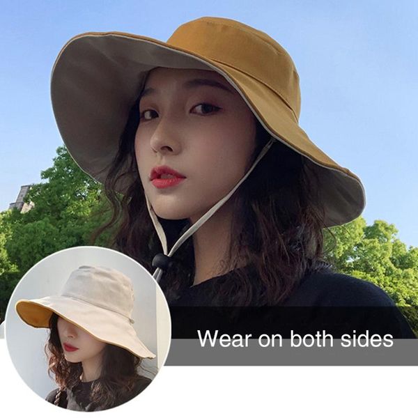 

uv protection summer outdoor beach with chin strap travel foldable ladies casual women sun hat fashion double sided wide brim, Blue;gray