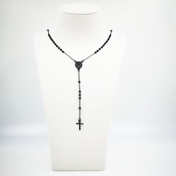

christ cross long pendant stainless steel necklace black charm necklace fashion women accessories men's jewelry, Silver