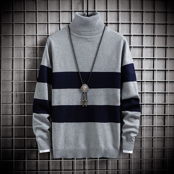 

men's sweaters 2021 casual sweater men turtleneck autumn winter slim knitted pullovers mens clothing warm stretch drop, White;black