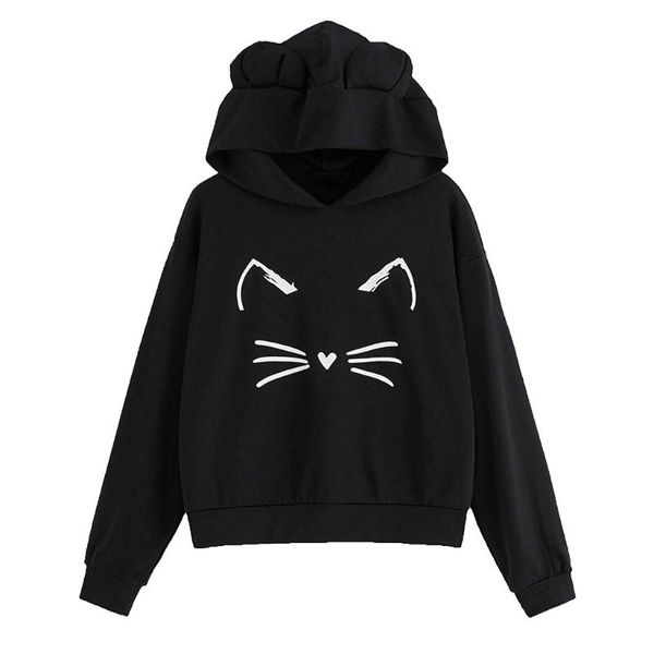

jaycosin casual printed cartoon hoodie womens sweatshirts harajuku long sweatshirt comfortable pullover blouse loose 810, Black