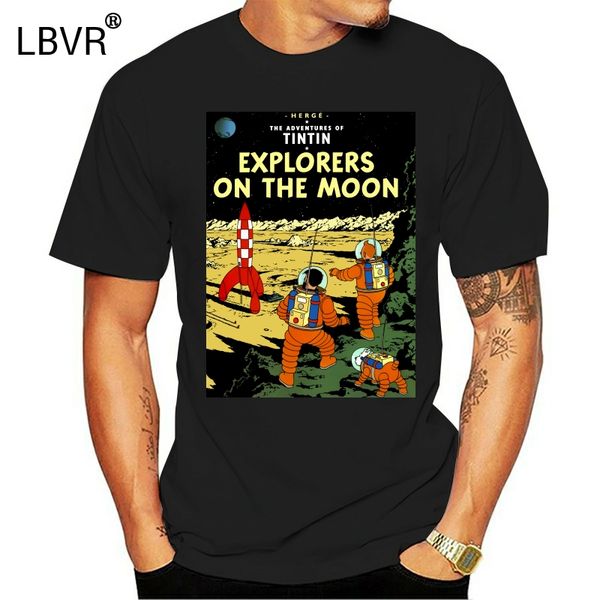 

men funy tshirt tintin rocket moon tshirt short sleeve o-neck graphic tee men t shirt