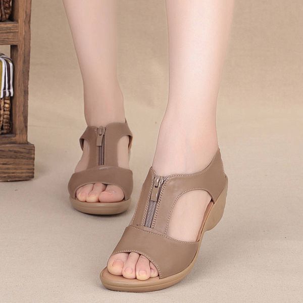 

sandals fashion women summer platform mid heel peep toe casual non-slip wedges shoes woman soft bottom beach, Black
