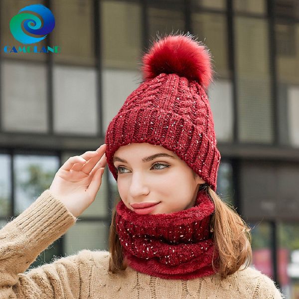 

beanie/skull caps camoland winter hats for women fashion pompom hat warm fleece slouchy beanies scarf set female thermal skullies ski, Blue;gray