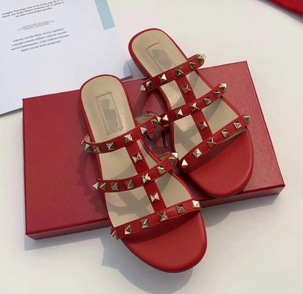 

new fashion women's flats casual sandals leather beach shoes woman sandals slippers summer ladies flip-flops rivet sandals l32623, Black