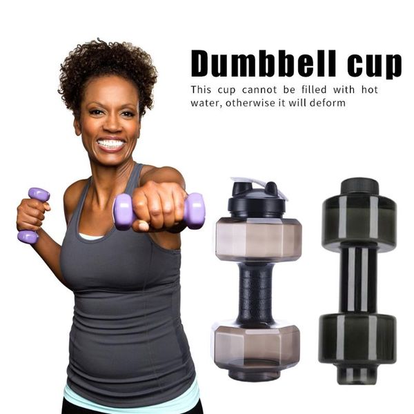 

multifunctional gym sports pet dumbbell shaped kettle outdoor fitness cycling camping cold water bottle cup for working-out