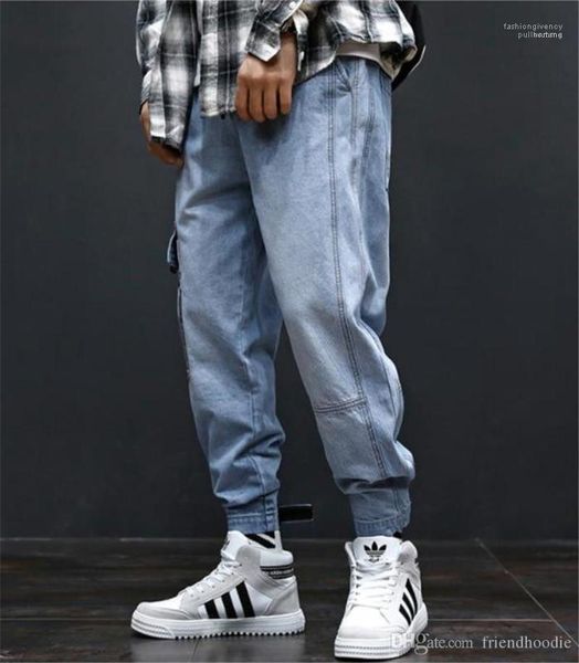 

jeans fashion long mens cargo pants with pockets hiphop loose light blue mens