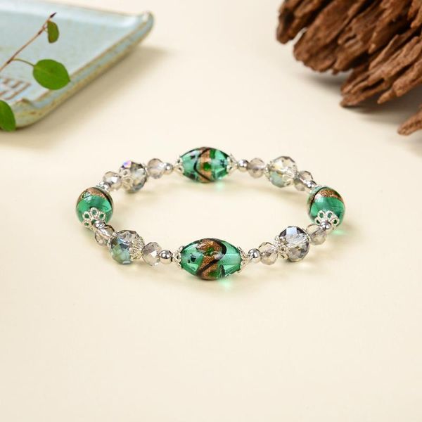 

women's 8mm 18mm cracked quartz crystal beaded round glass beads stretch bracelet bangle bracelets women girl charm wrap jewelry, Golden;silver