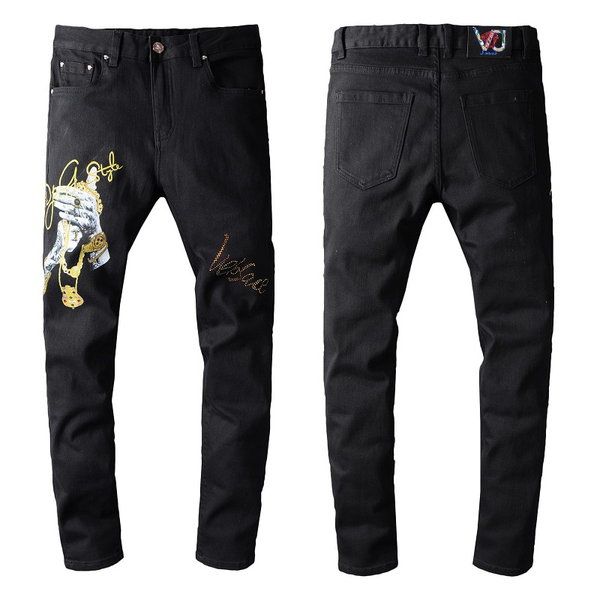 

2020 fashion mens straight slim fit biker jeans distressed skinny denim jeans hiphop trousers mens designer sweatpants, Blue