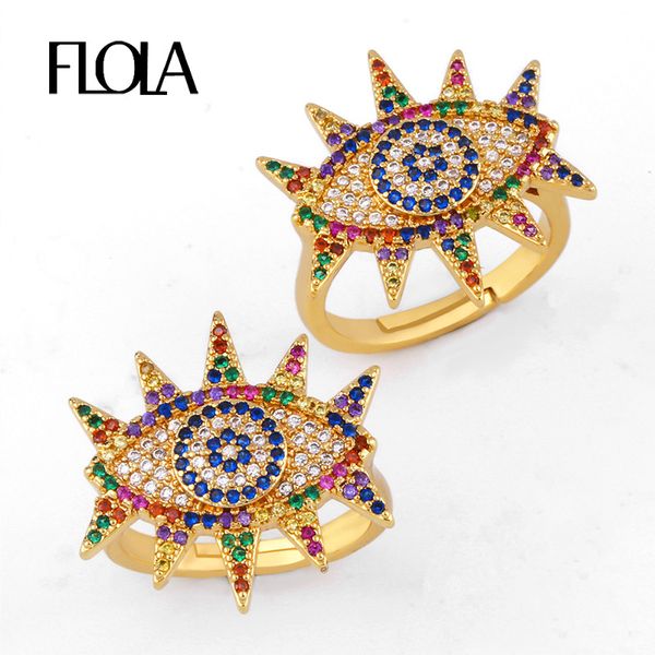 

flola adjustable turkish eye ring girls gold and cz yellow rainbow ring with the eye 24k gold jewelry anello greco donna righ94, Golden;silver
