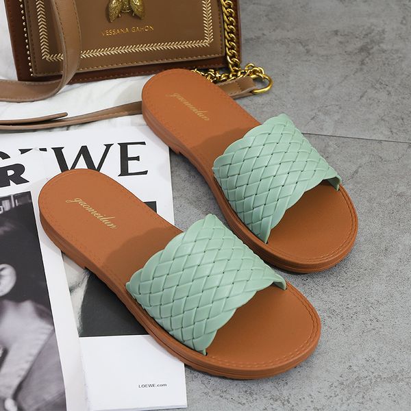

women's slippers 2020 summer new classic style simple braided fashion outside women flat slippers chanclas de mujer playa, Black