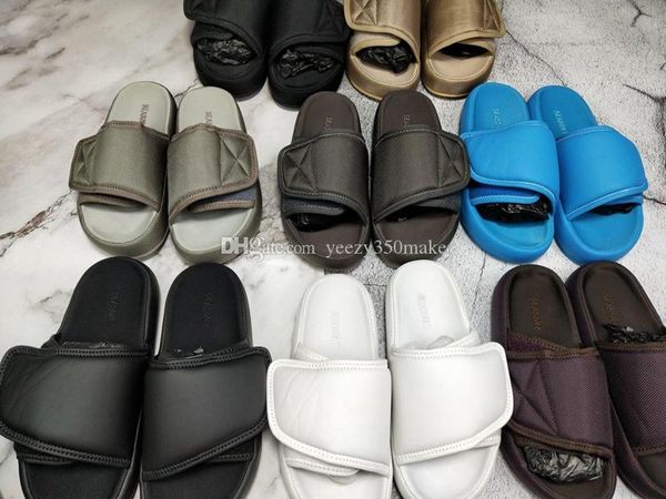 

latest designer shoes kanye west season  sandals slipper og summer beach indoor flat slippers flip flops sandal nylon slides with box, Black
