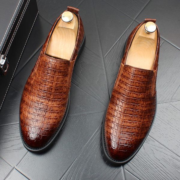 

errfc горячий продавая мужчины черное платье обувь модельер остроконечные toe поскользнуться на браун аллигатор pattern обувь leisure zapato, Black